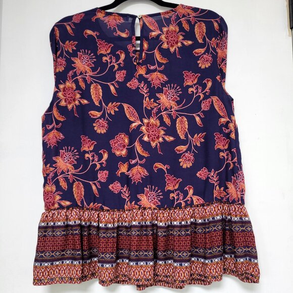 Beach Lunch Lounge Boho Floral Tunic Top 3/4 Bell Sleeve - Picture 2 of 13